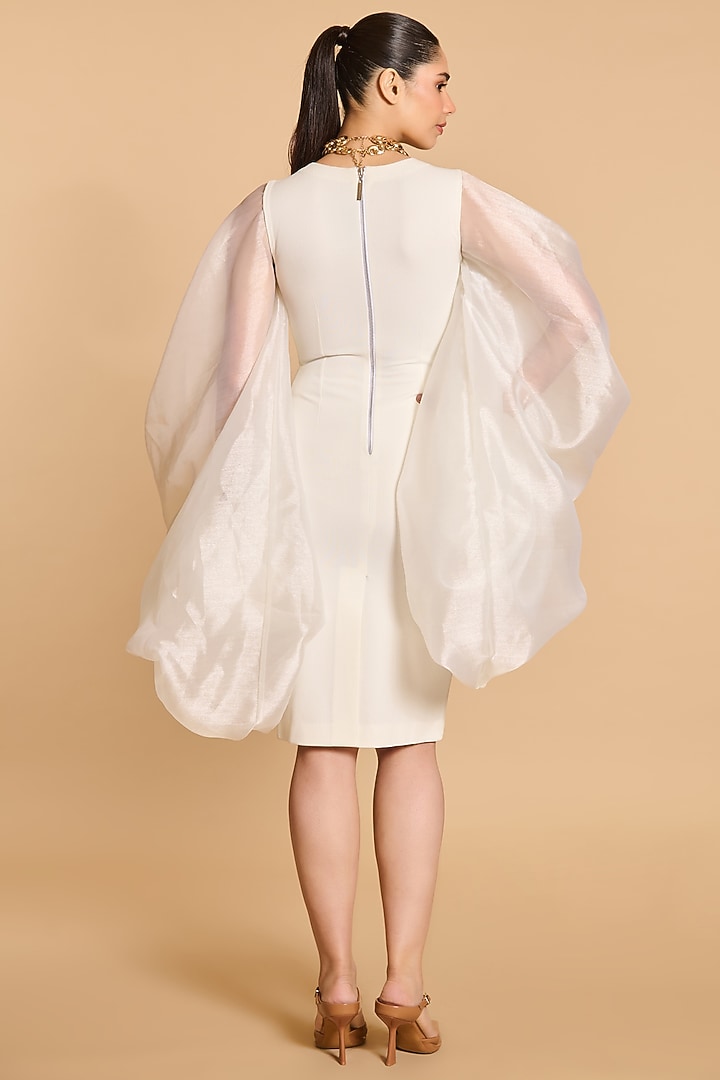 Ivory Knit & Organza Bauble Sleeves Cocktail Dress by Siddartha Tytler at Pernia's Pop Up Shop