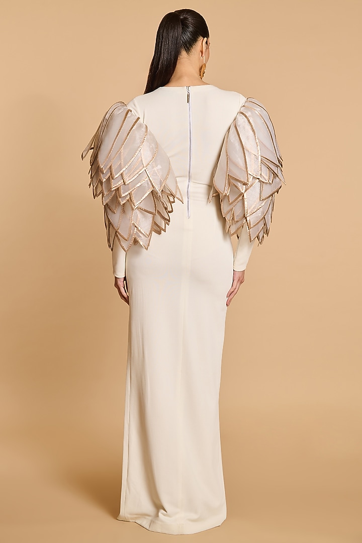 Ivory Knit & Organza Pleated Engagement Gown by Siddartha Tytler at Pernia's Pop Up Shop