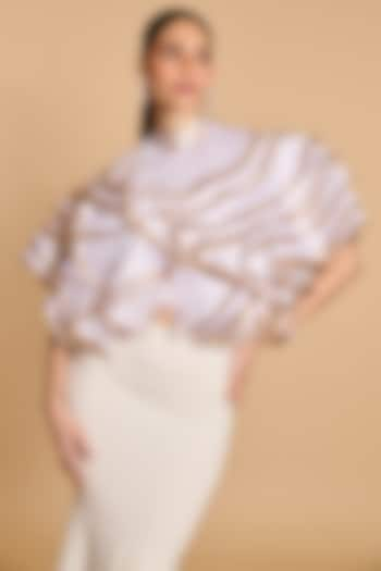 Ivory & Gold Organza Cascade Crop Jacket by Siddartha Tytler at Pernia's Pop Up Shop