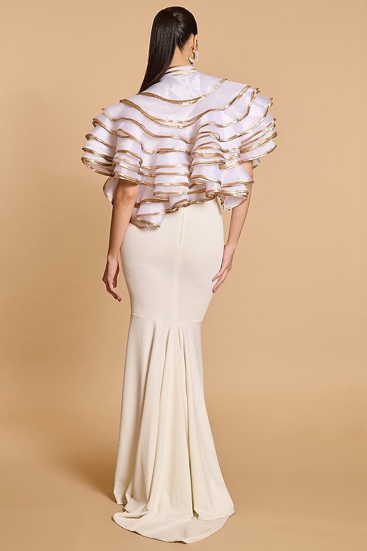 Ivory Knit Fishtail Skirt by Siddartha Tytler at Pernia's Pop Up Shop