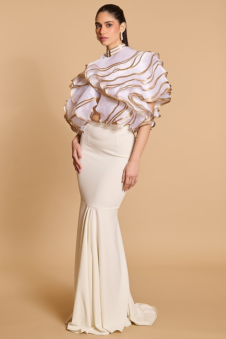 Ivory Knit Fishtail Skirt by Siddartha Tytler at Pernia's Pop Up Shop