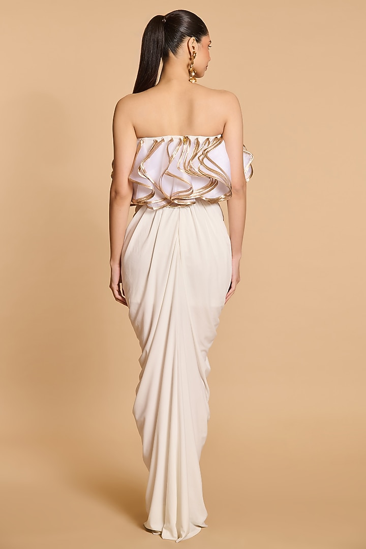 Ivory Spandex Cascade Draped Skirt by Siddartha Tytler at Pernia's Pop Up Shop