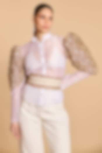 Ivory Organza Tornado Sleeves Shirt With Belt by Siddartha Tytler at Pernia's Pop Up Shop