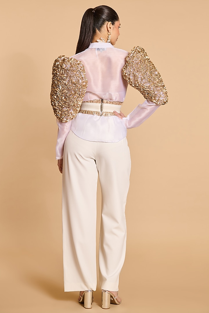 Ivory Organza Tornado Sleeves Shirt With Belt by Siddartha Tytler at Pernia's Pop Up Shop