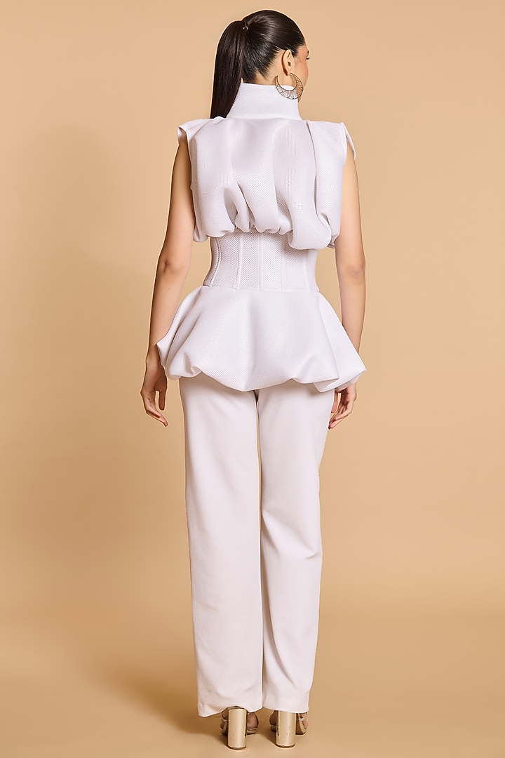 Ivory Neoprene Mesh Cinched Bauble Jacket by Siddartha Tytler at Pernia's Pop Up Shop