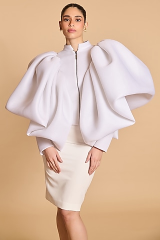 Ivory Neoprene Mesh Exaggerated Pillow Jacket by Siddartha Tytler