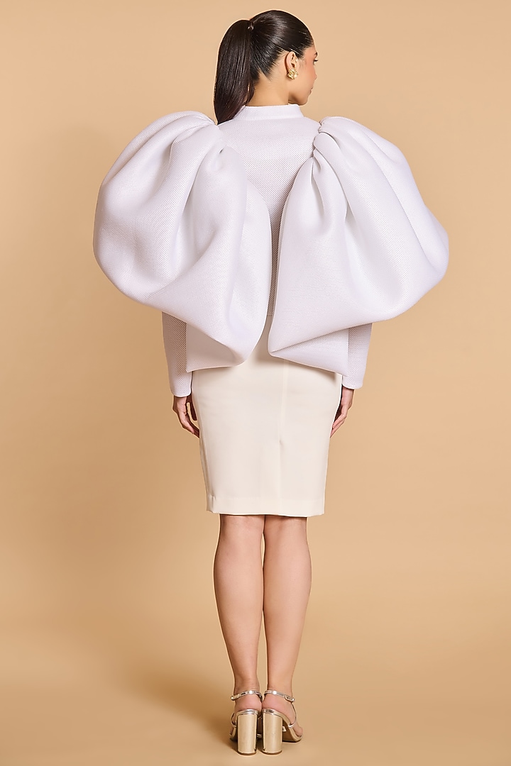 Ivory Neoprene Mesh Exaggerated Pillow Jacket by Siddartha Tytler at Pernia's Pop Up Shop