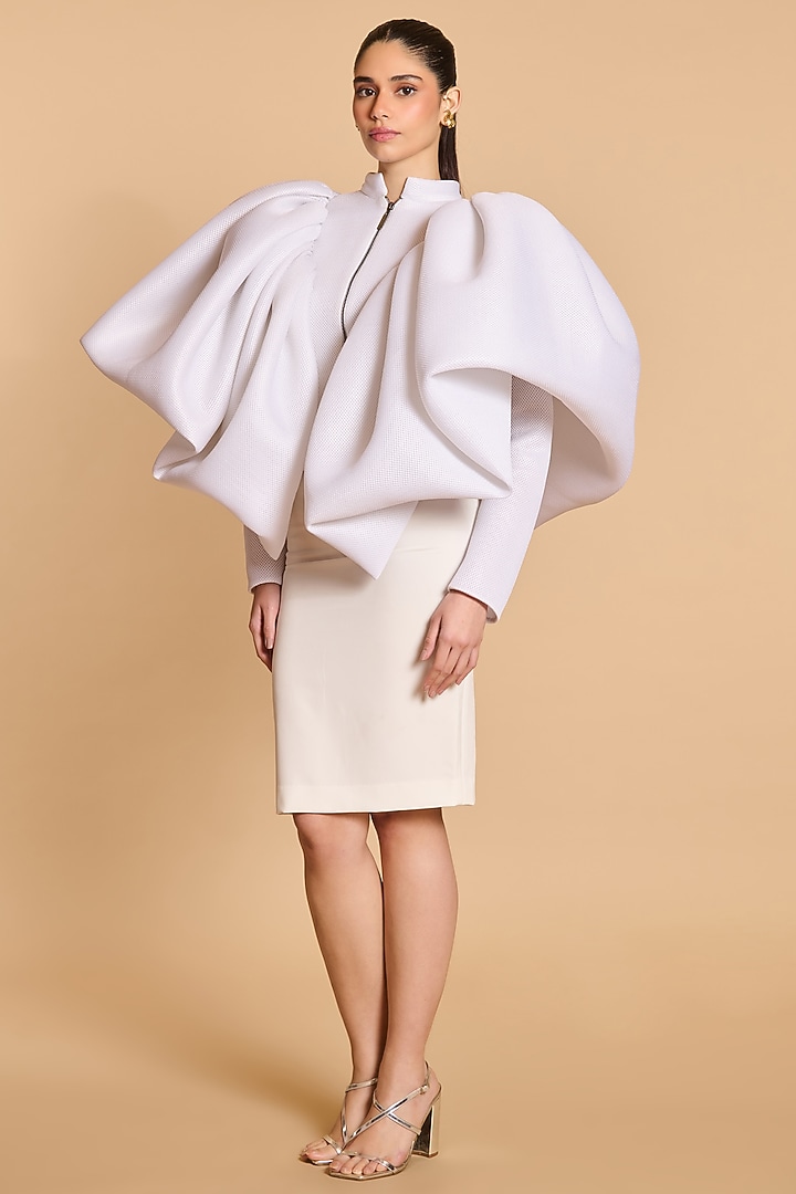 Ivory Neoprene Mesh Exaggerated Pillow Jacket by Siddartha Tytler at Pernia's Pop Up Shop