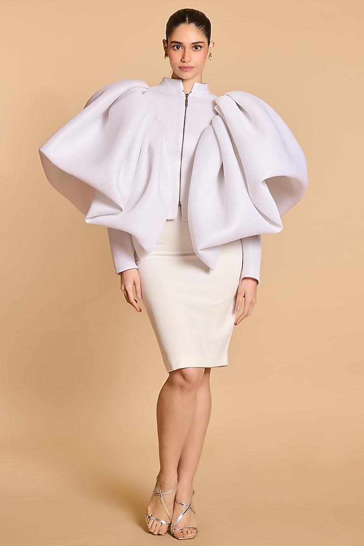 Ivory Neoprene Mesh Exaggerated Pillow Jacket by Siddartha Tytler at Pernia's Pop Up Shop