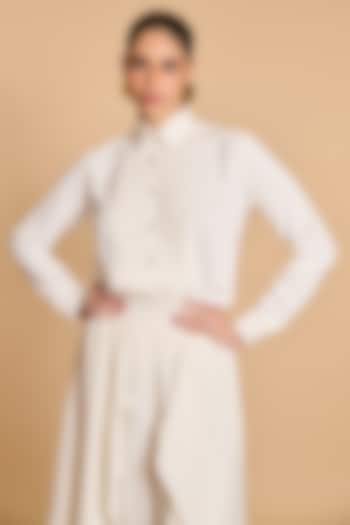 Ivory Microfiber Pintucks Shirt by Siddartha Tytler at Pernia's Pop Up Shop