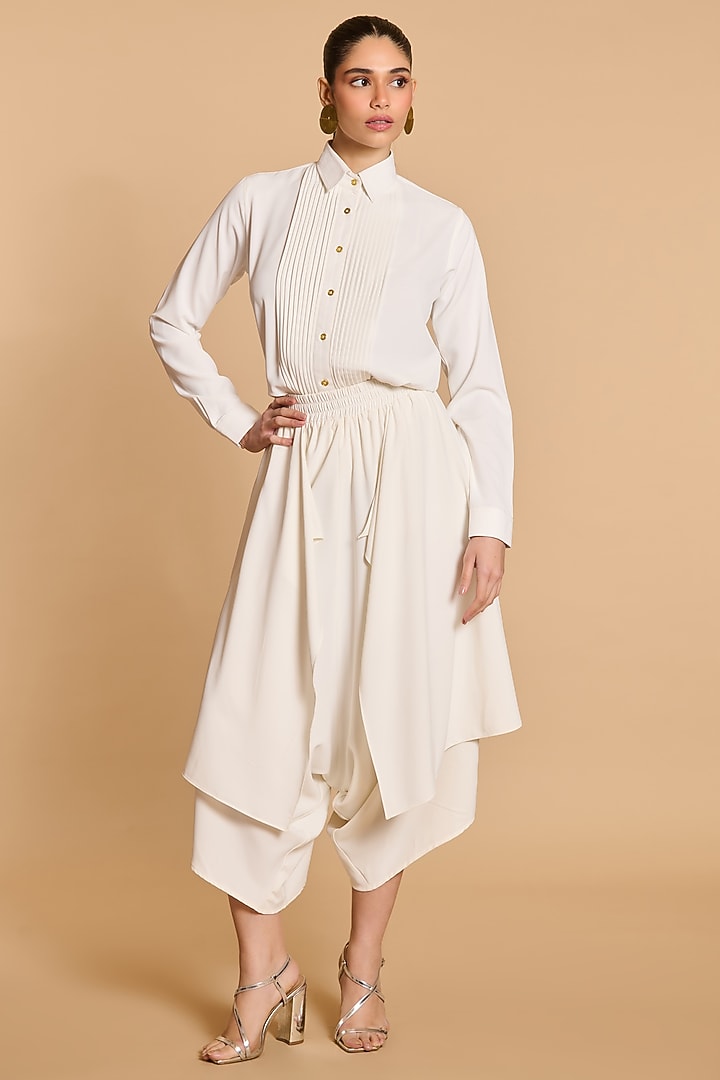 Ivory Microfiber Pintucks Shirt by Siddartha Tytler at Pernia's Pop Up Shop