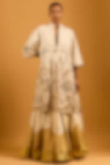 Ivory Matka Silk Embroidered Zipper Jacket by Siddartha Tytler at Pernia's Pop Up Shop