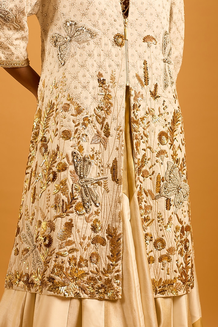 Ivory Matka Silk Embroidered Zipper Jacket by Siddartha Tytler at Pernia's Pop Up Shop