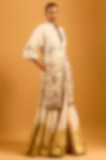 Beige & Gold Chevron Taffeta Skirt by Siddartha Tytler at Pernia's Pop Up Shop