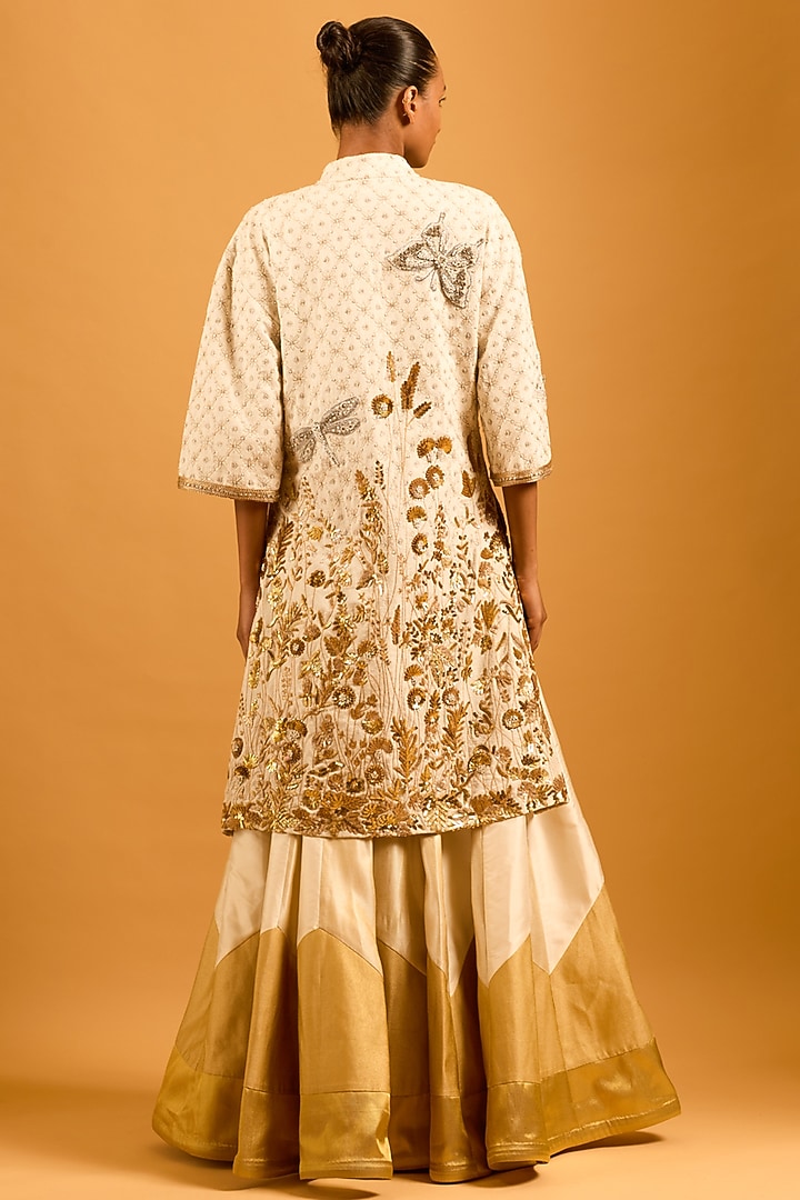 Beige & Gold Chevron Taffeta Skirt by Siddartha Tytler at Pernia's Pop Up Shop