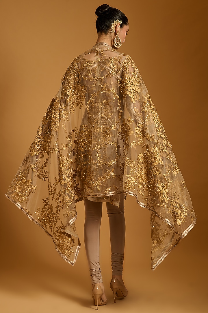 Gold Net Zari & Crystal Embroidered Kurta Set by Siddartha Tytler at Pernia's Pop Up Shop