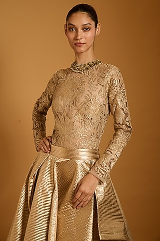 Gold Net Applique Work Top by Siddartha Tytler