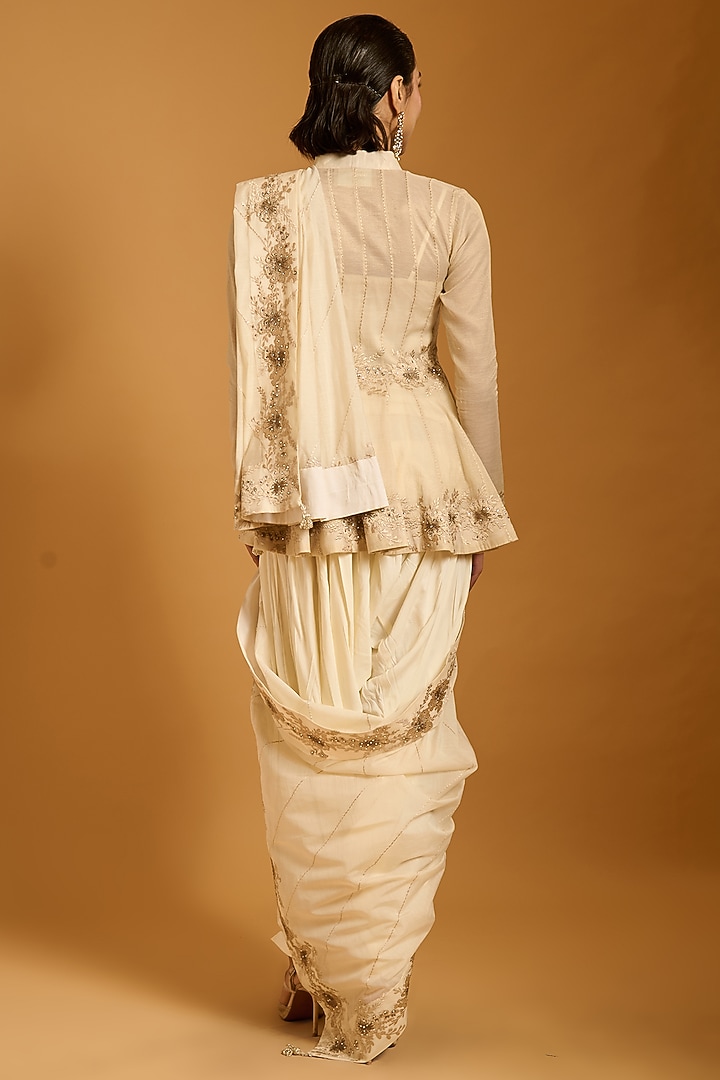 Ivory Chanderi Zari Embroidered Short Bridal Anarkali Set by Siddartha Tytler at Pernia's Pop Up Shop