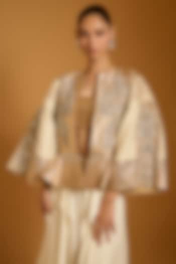 Gold & Ivory Taffeta Peplum Jacket With Bustier by Siddartha Tytler at Pernia's Pop Up Shop