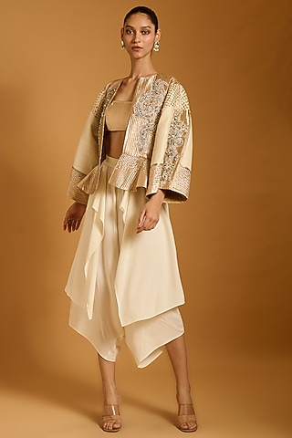 Ivory Rayon Flap Dhoti Pants by Siddartha Tytler