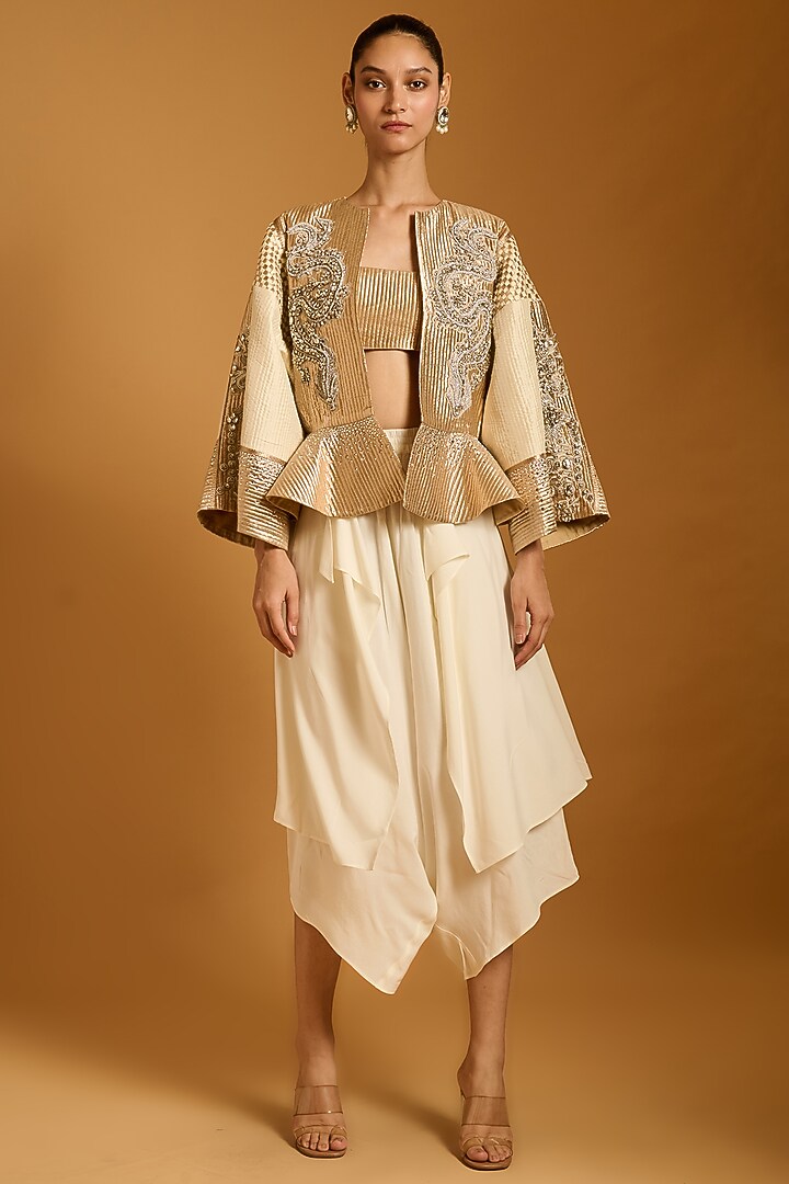 Ivory Rayon Flap Dhoti Pants by Siddartha Tytler at Pernia's Pop Up Shop