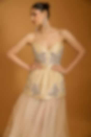 Vanilla Color Lamme Quilted Corset Party Wear Dress by Siddartha Tytler at Pernia's Pop Up Shop