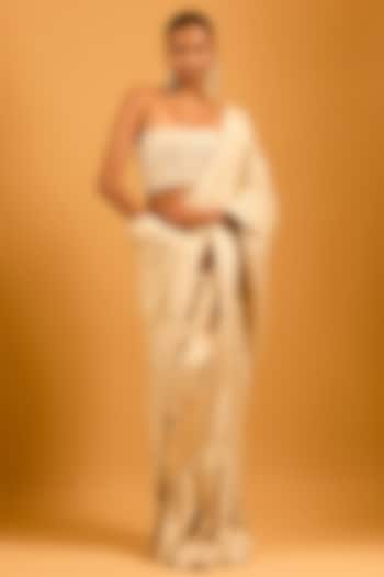 Vanilla Color Chanderi Bridal Saree Set by Siddartha Tytler at Pernia's Pop Up Shop