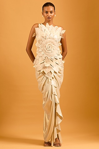 Gold Liquid Spandex Draped Skirt by Siddartha Tytler