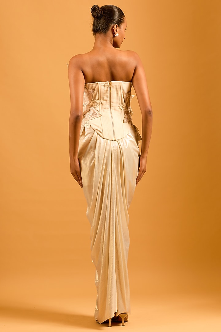Gold Liquid Spandex Draped Skirt by Siddartha Tytler at Pernia's Pop Up Shop