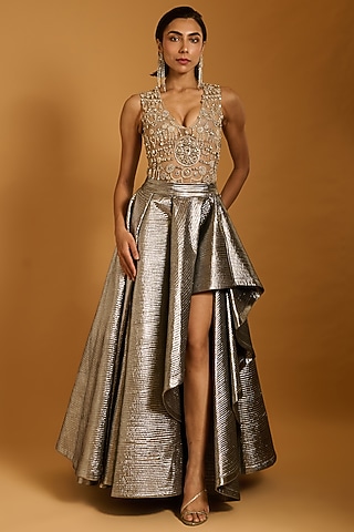 Gunmetal Color Net Bodysuit by Siddartha Tytler