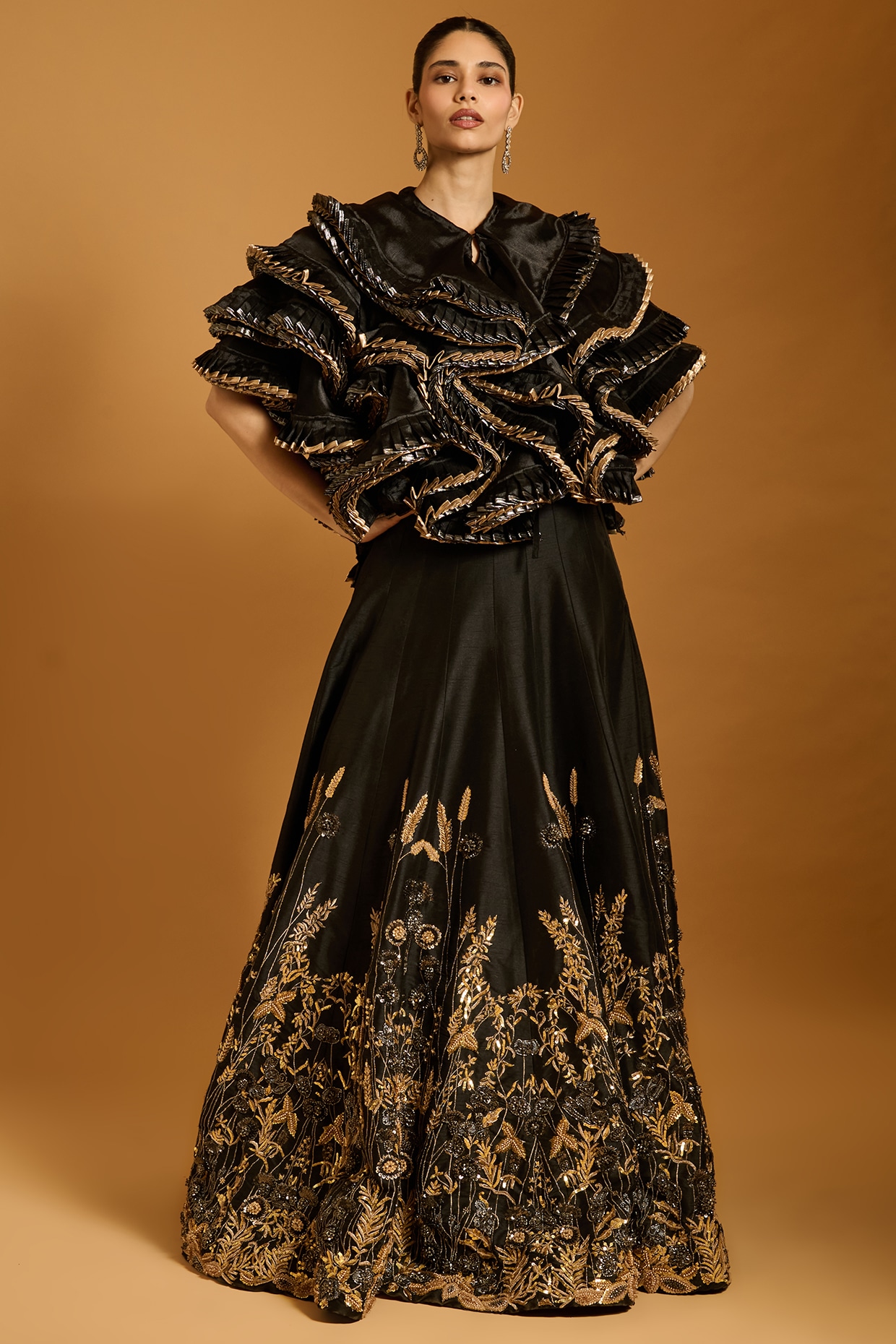 Siddartha Tytler Black Organza Ruffled Jacket
