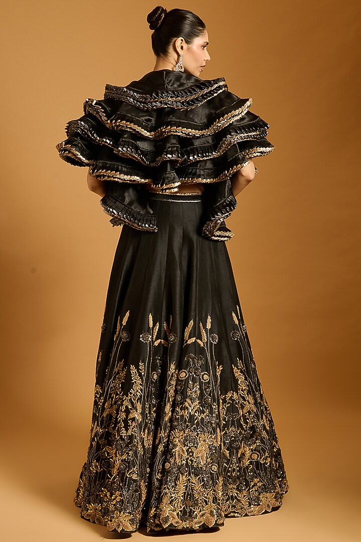 Black Organza Ruffled Jacket by Siddartha Tytler at Pernia's Pop Up Shop
