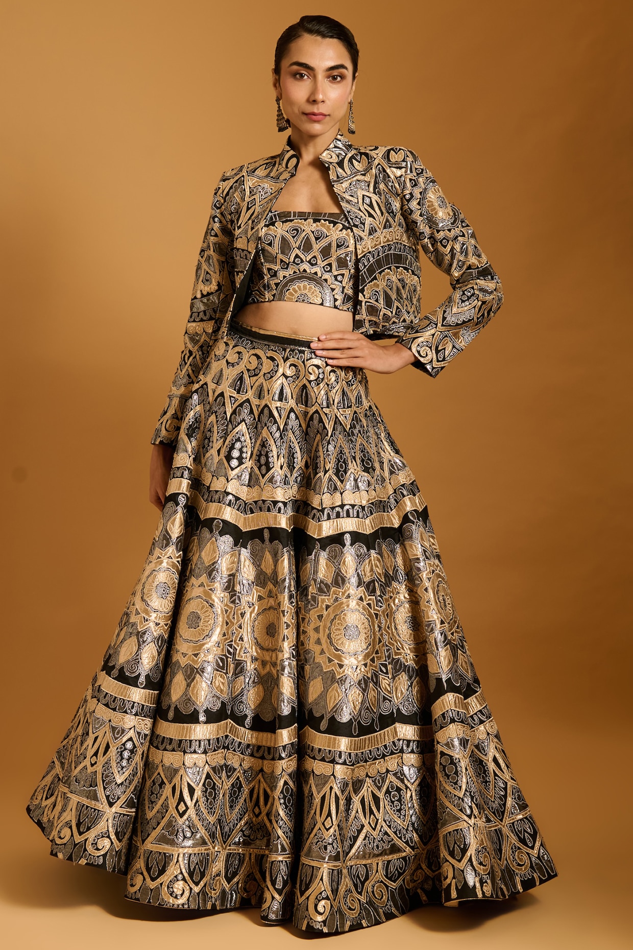 Siddartha Tytler Black Raw Silk & Lamme Crop Jacket