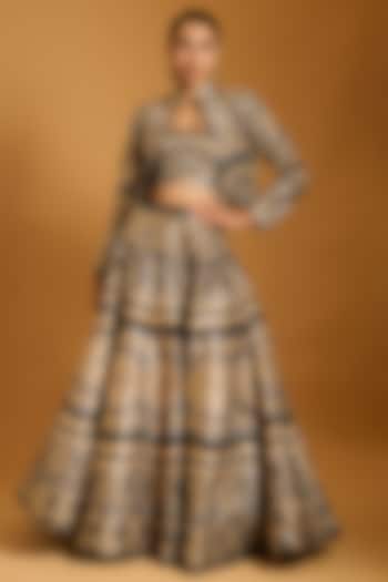 Black Raw Silk & Lamme Crop Jacket by Siddartha Tytler at Pernia's Pop Up Shop