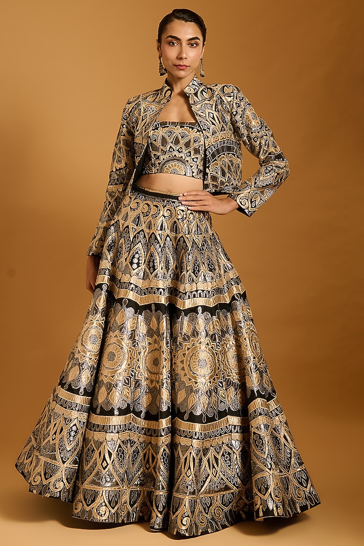 Black Raw Silk & Lamme Crop Jacket by Siddartha Tytler at Pernia's Pop Up Shop