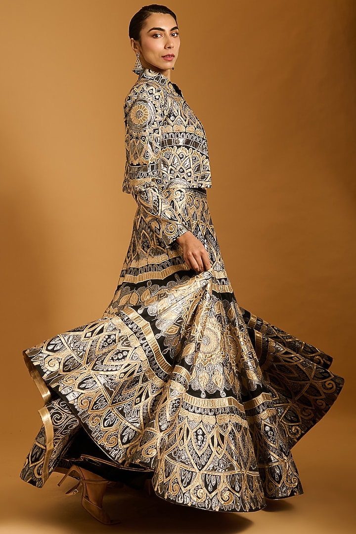 Black Raw Silk & Lamme Crop Jacket by Siddartha Tytler at Pernia's Pop Up Shop