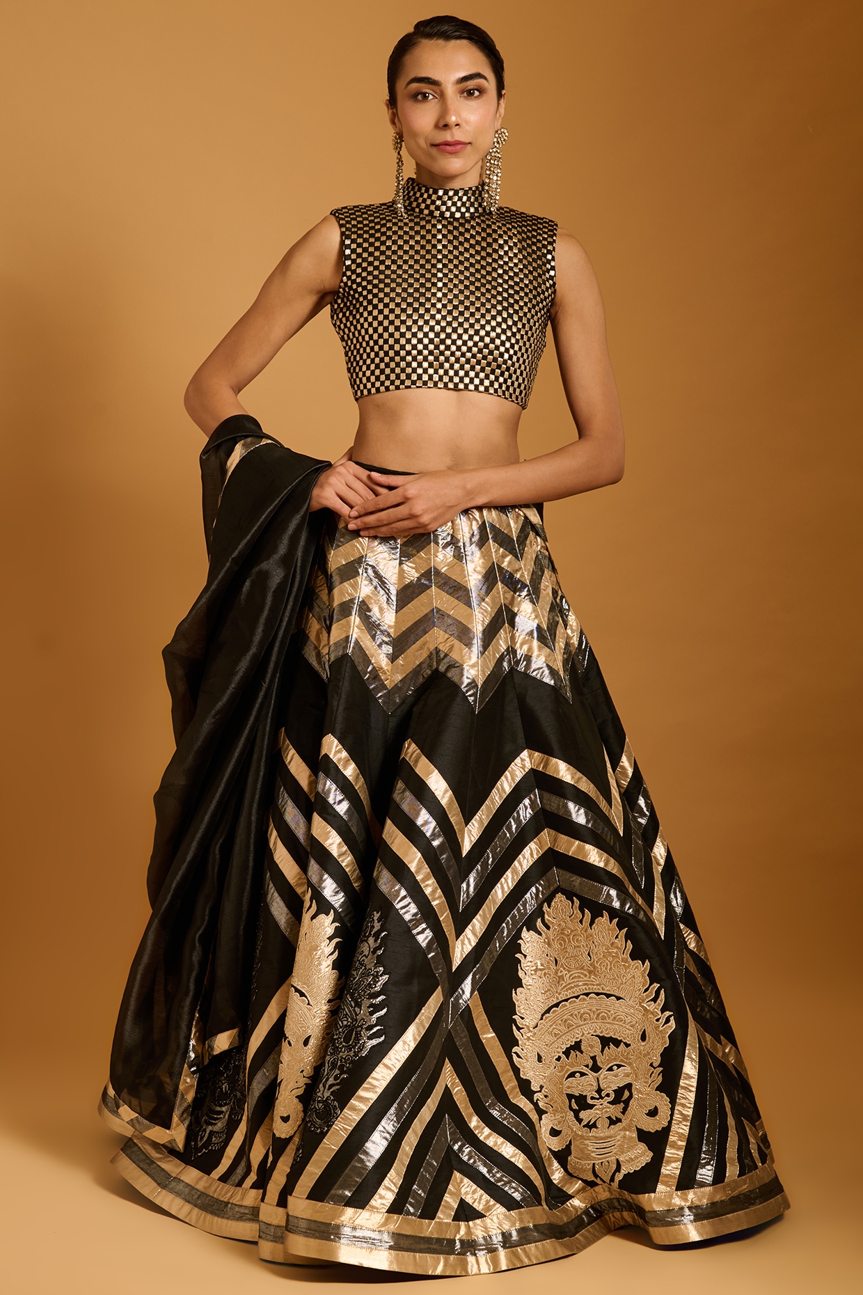Siddartha Tytler Black Raw Silk & Lamme Lehenga Set