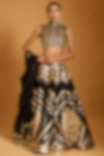 Black Raw Silk & Lamme Bridal Lehenga Set by Siddartha Tytler at Pernia's Pop Up Shop