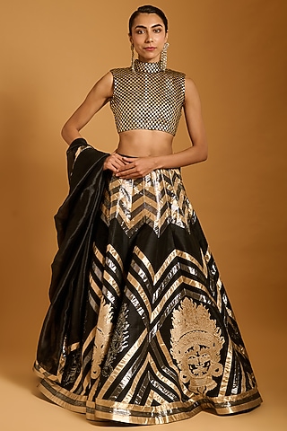 Black Raw Silk & Lamme Lehenga Set by Siddartha Tytler