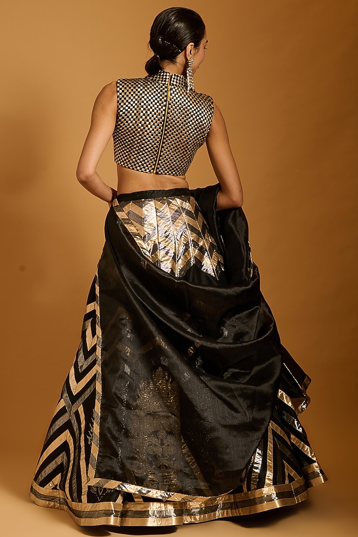 Black Raw Silk & Lamme Bridal Lehenga Set by Siddartha Tytler at Pernia's Pop Up Shop
