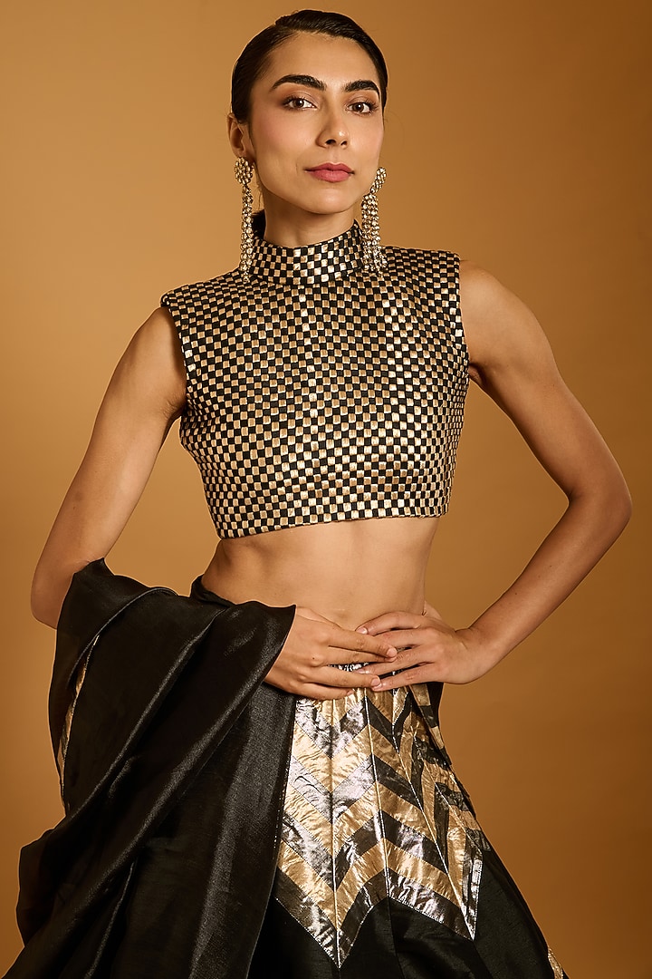 Black Raw Silk & Lamme Bridal Lehenga Set by Siddartha Tytler at Pernia's Pop Up Shop