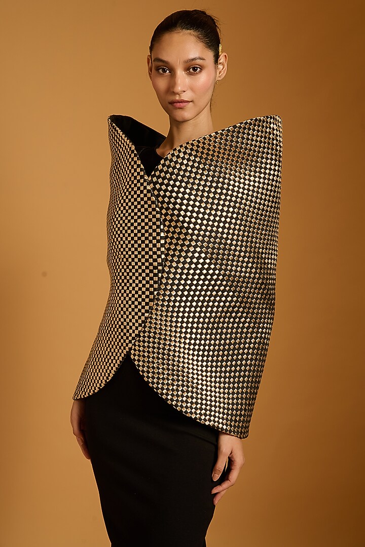 Black & Gold Taffeta Cocoon Cape by Siddartha Tytler at Pernia's Pop Up Shop