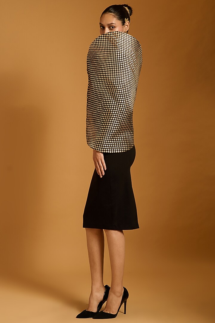 Black & Gold Taffeta Cocoon Cape by Siddartha Tytler at Pernia's Pop Up Shop