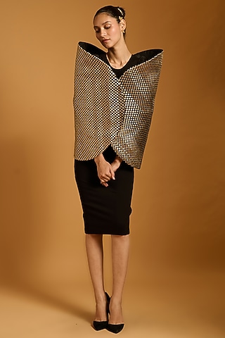 Black Heavy Knit & Microfiber Pencil Dress by Siddartha Tytler
