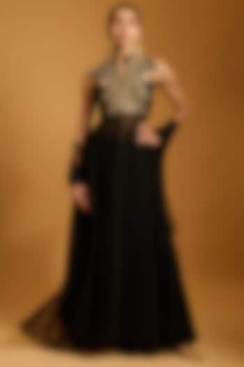 Black Net Bridal Anarkali Set by Siddartha Tytler at Pernia's Pop Up Shop