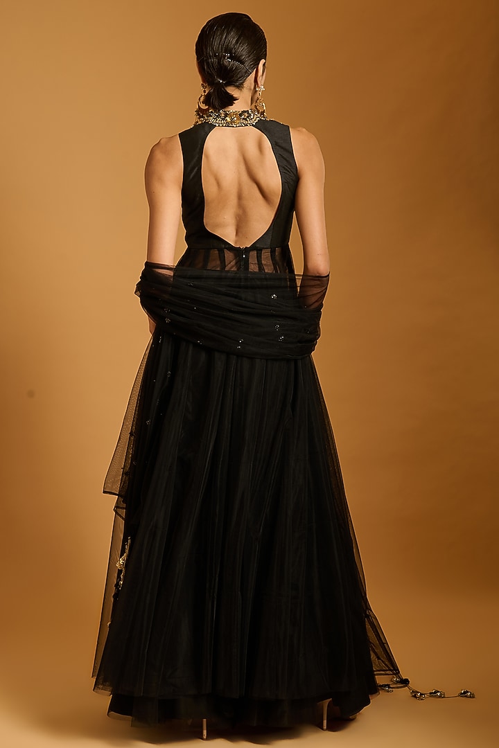 Black Net Bridal Anarkali Set by Siddartha Tytler at Pernia's Pop Up Shop
