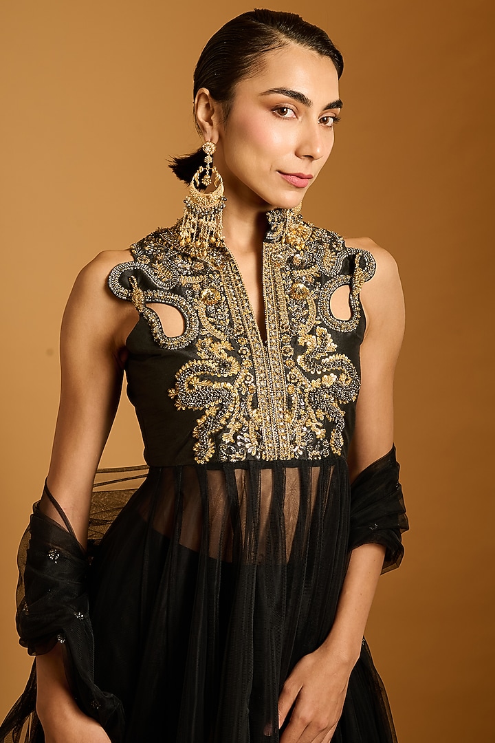 Black Net Bridal Anarkali Set by Siddartha Tytler at Pernia's Pop Up Shop