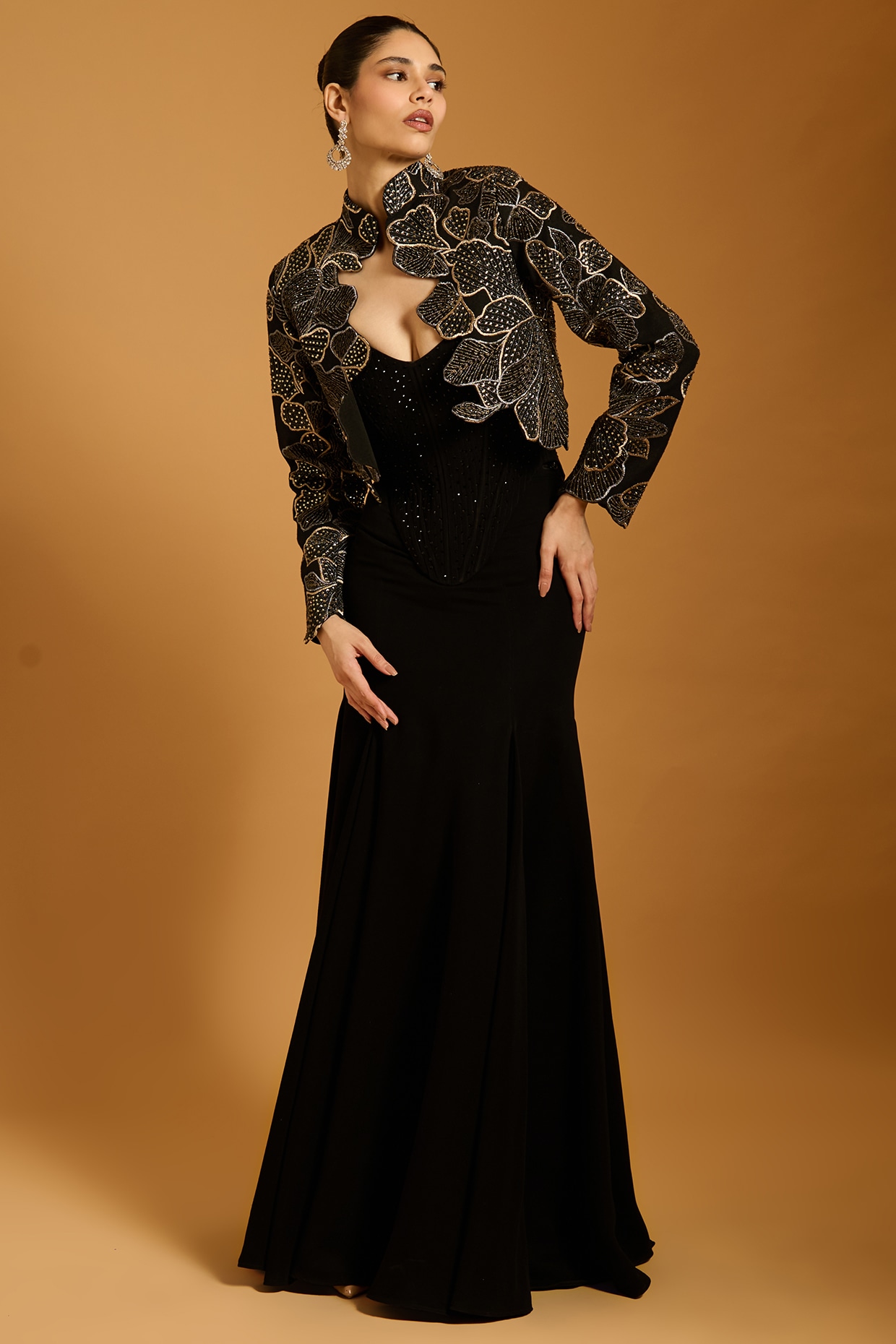 Siddartha Tytler Black Matka Silk Embroidered Crop Jacket