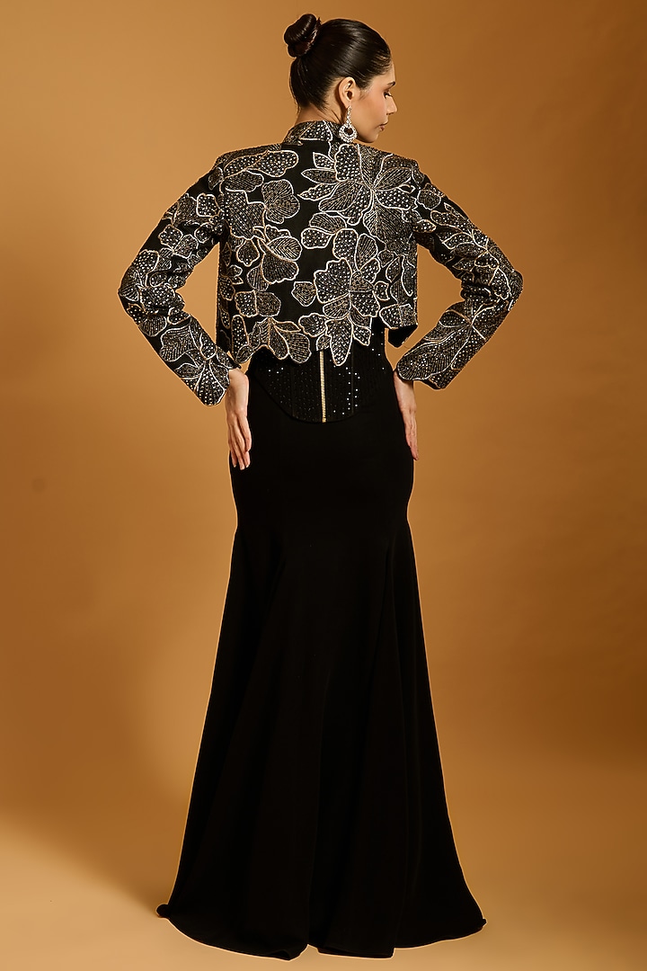 Black Heavy Knit & Microfiber Fishtail Skirt by Siddartha Tytler at Pernia's Pop Up Shop