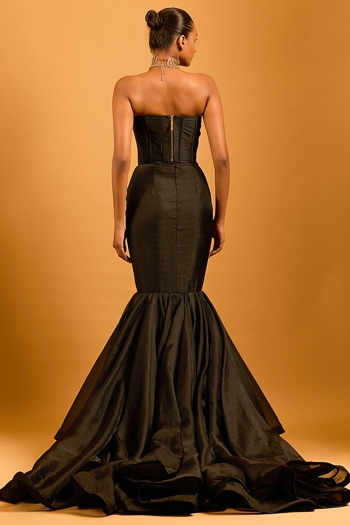 Black Raw Silk & Dupion Corset by Siddartha Tytler at Pernia's Pop Up Shop